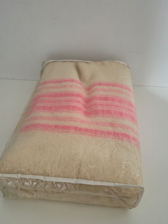 Other - Vintage Mid-Century Mohair Wool Blend Blanket Throw – Pink Stripes 44" x 68"